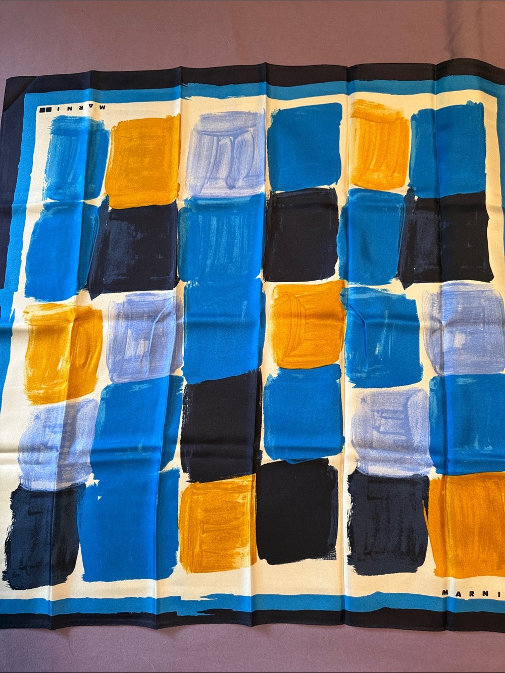 Marni x Uniqlo Blue, Navy & Mustard Abstract Square Silk Scarf